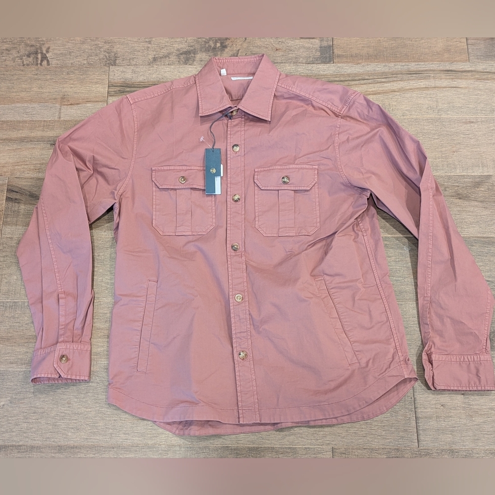 $895 Mens BOGLIOLI Stretch Cotton LS Button Front Overshirt Pink Medium
